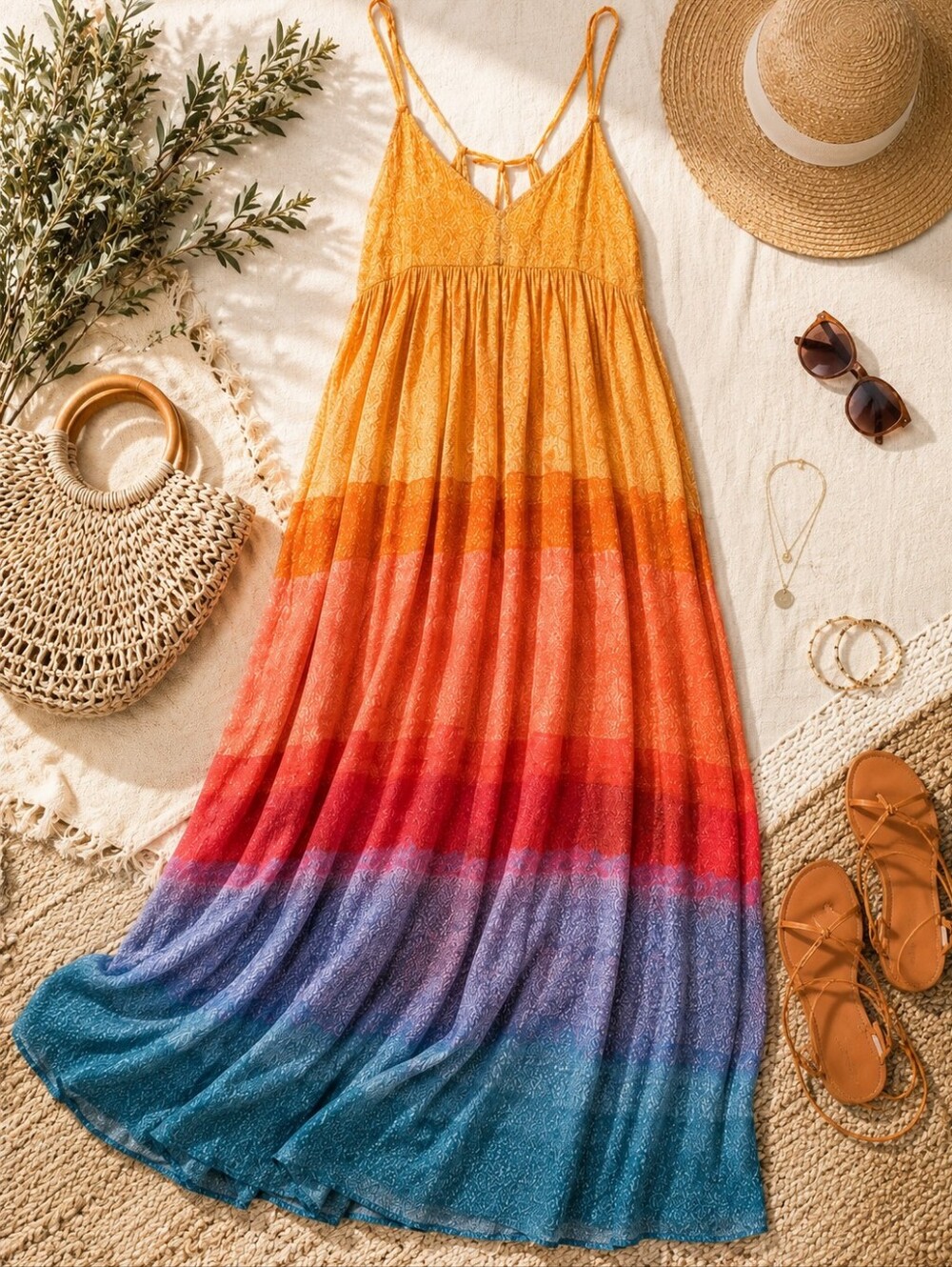 Anthropologie Ombre Boho Maxi Dress Small Beach Sunset Flowy